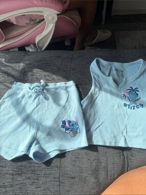 Primark Light Blue Stitch Tank Top & Shorts Kids Matching Set